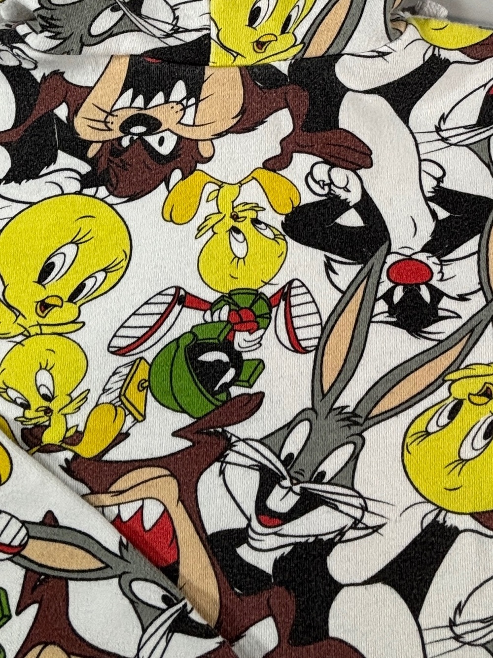 Looney Tunes Hoodie XS All Over Print Bugs Bunny Tweety Taz Fleece Y2K Pullover - Picture 9 of 9